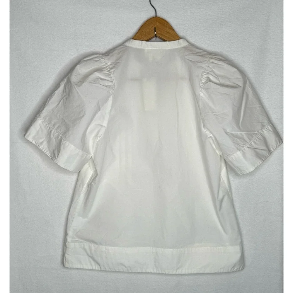 Anthropologie White Cotton Pintuck Puff Sleeve Blouse Top Size 2 Coastal NWT